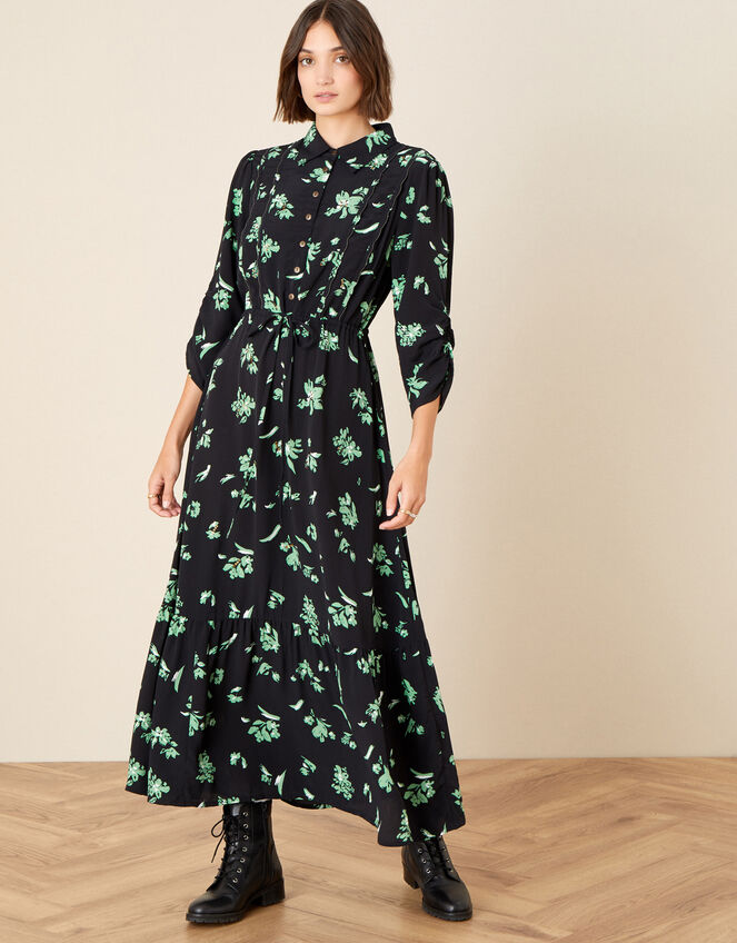 Embellished Floral Midi Dress, Black (BLACK), large