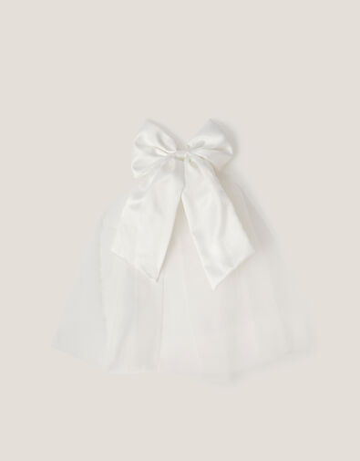 Satin Bow Veil Communion Hair Clip, , large