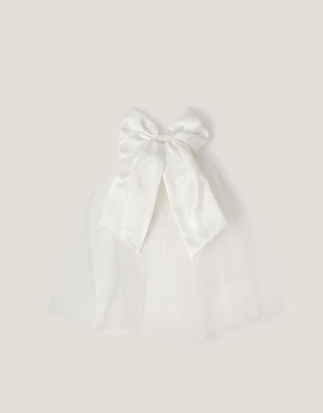 Satin Bow Veil Hair Clip, , large
