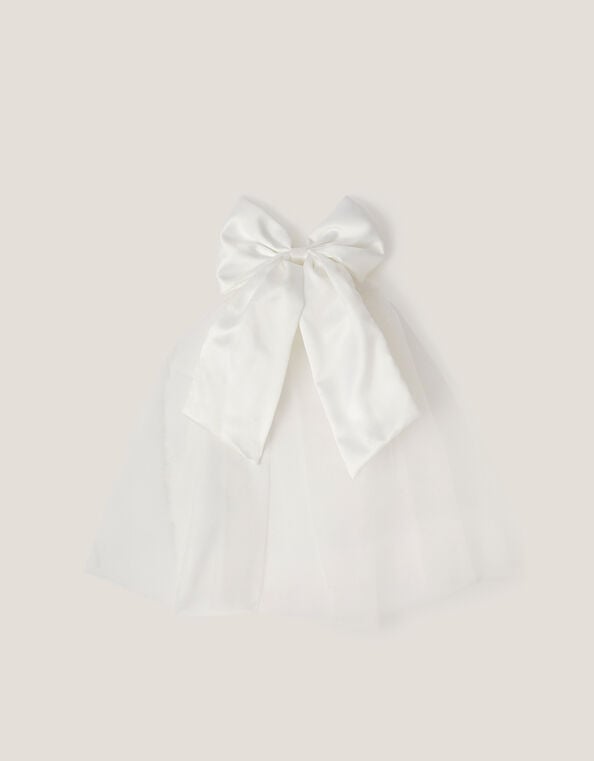 Satin Bow Veil Hair Clip, , large