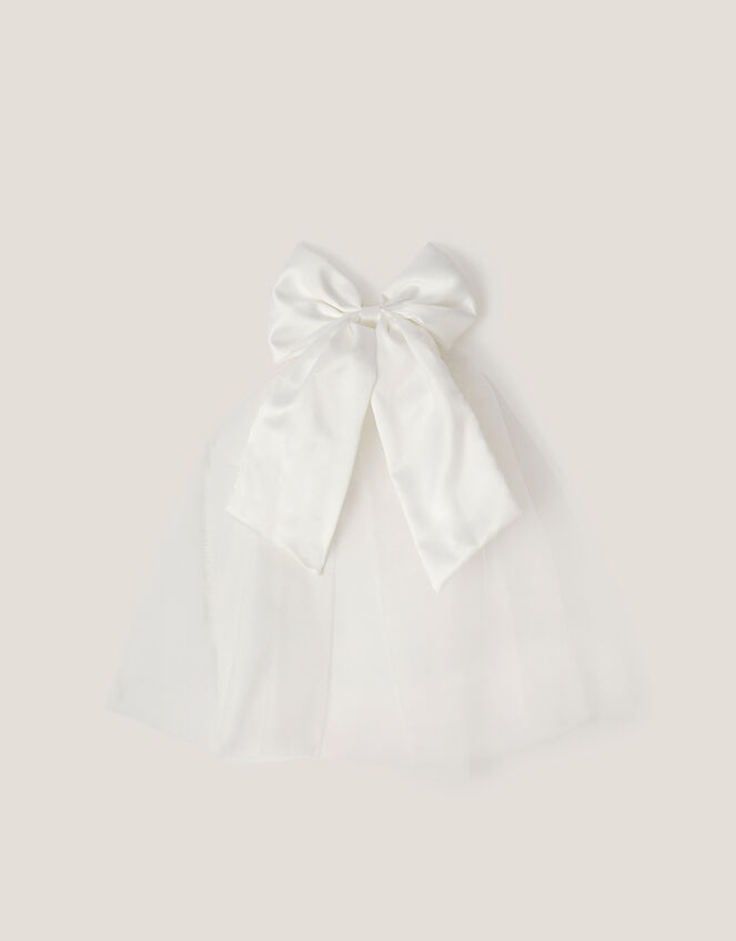 Satin Bow Veil Hair Clip, , large