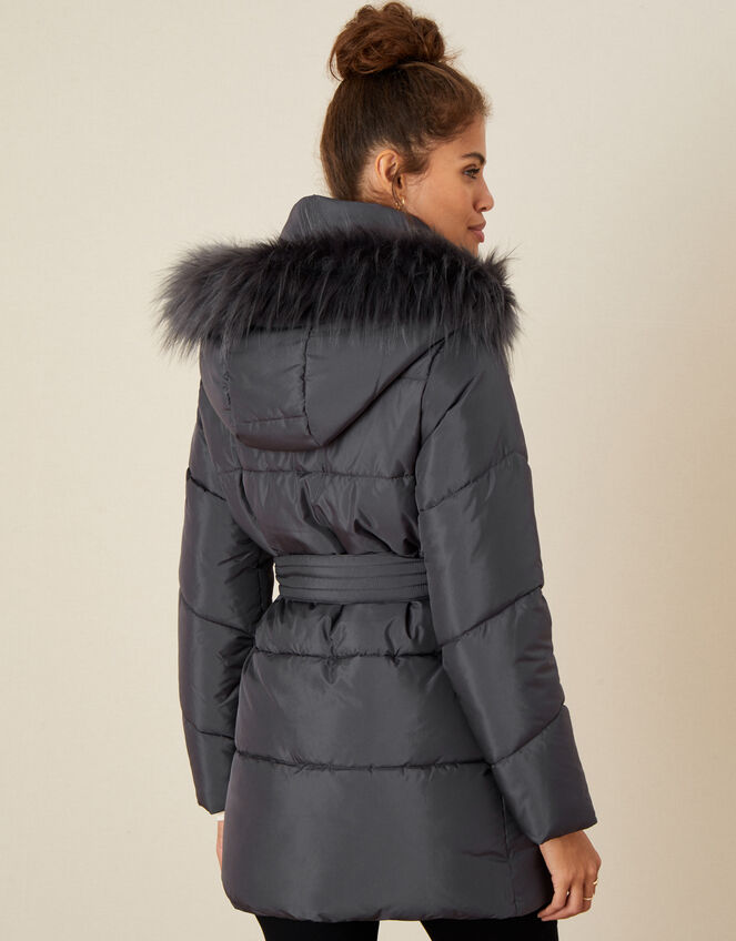 Padded Faux Fur Hooded Coat, Grey (CHARCOAL), large