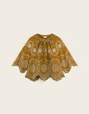 East Leni Floral Broderie Cotton Poplin Top, Green (OLIVE), large