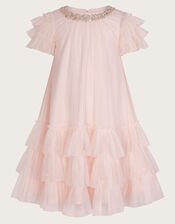 Alexandria Sequin Ruffle Tulle Swing Dress, Pink (PALE PINK), large