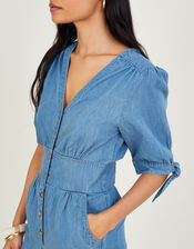 Denim Dolly Crop Jumpsuit in Sustainable Cotton, Blue (BLUE), large