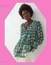 East Charlize Printed Pintuck Blouse, Green (GREEN), large