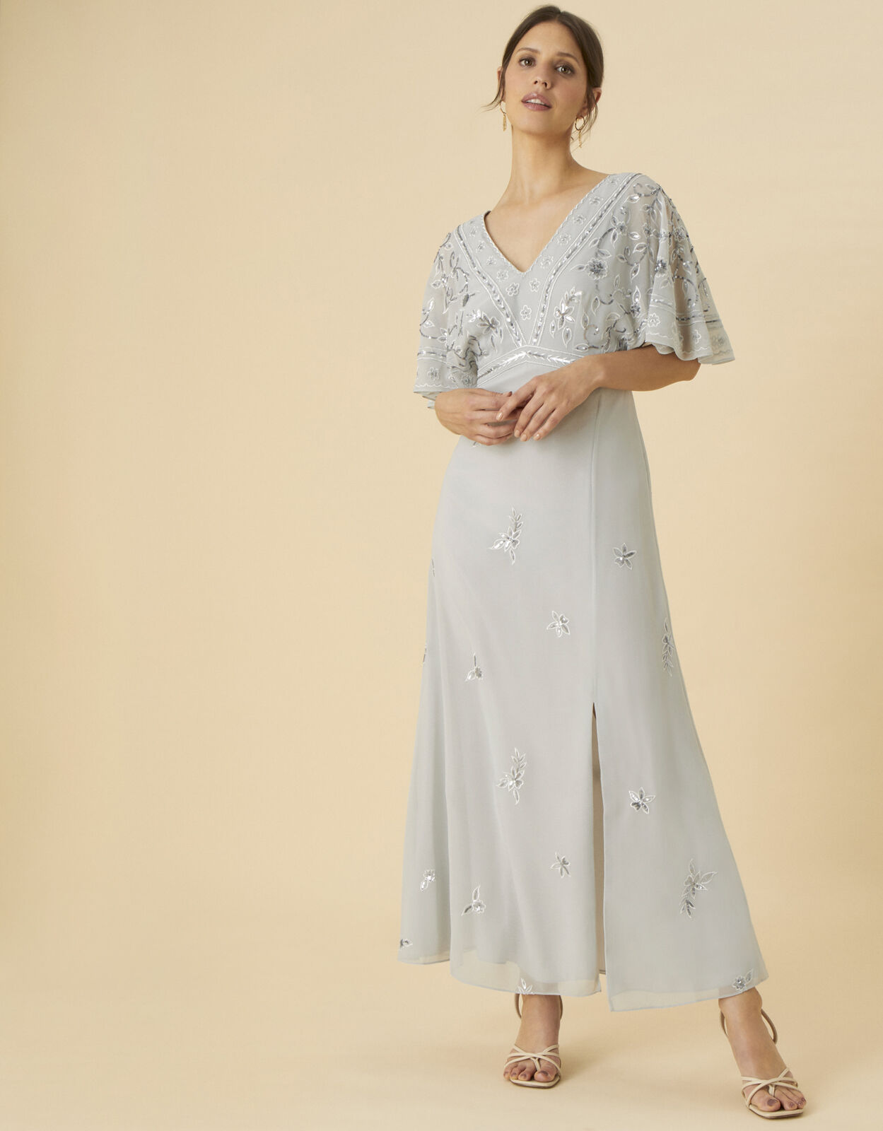 Elena Embellished Shorter Length Dress Silver