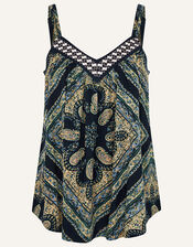 Holly Printed Cami with Organic Cotton, Blue (BLUE), large
