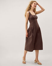 Selena Square Neck Stripe Midi Dress, Brown (CHOCOLATE), large