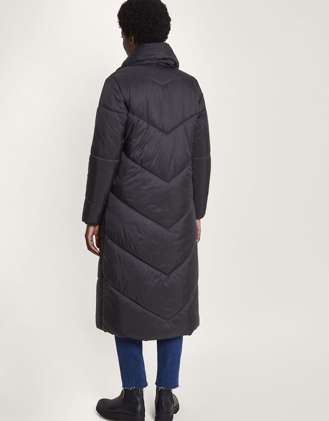 Clara Longline Padded Maxi Coat in Recycled Polyester, Black (BLACK), large