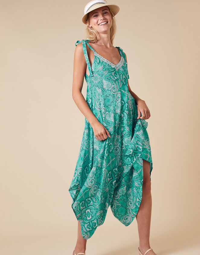 Paisley Print Romper in LENZING™ ECOVERO™, Green (GREEN), large