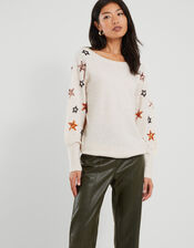 Star Sequin Scoop Neck Jumper, Ivory (IVORY), large