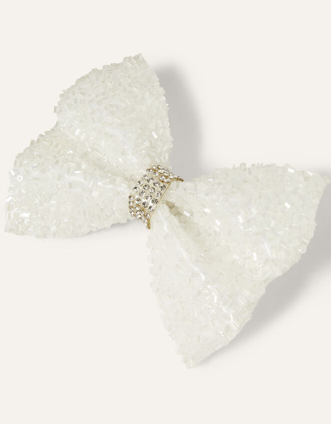 Sparkle Bead Bow Hair Clip, , large