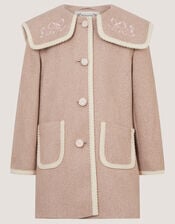 Embroidered Collar Coat, Camel (OATMEAL), large