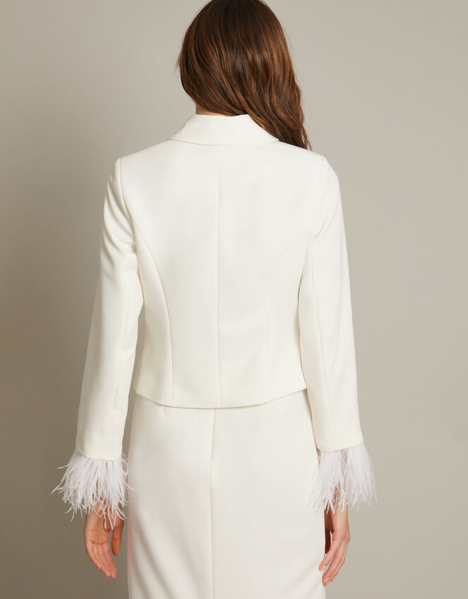 Luisa Feather Cuff Bridal Jacket, Ivory (IVORY), large