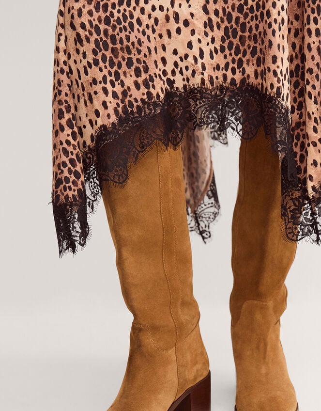 Babette Leopard Print Midi Slip Skirt, Brown (BROWN), large