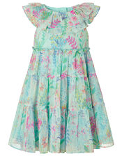 Baby Bonita Floral Tiered Dress in Recycled Polyester, Blue (AQUA), large