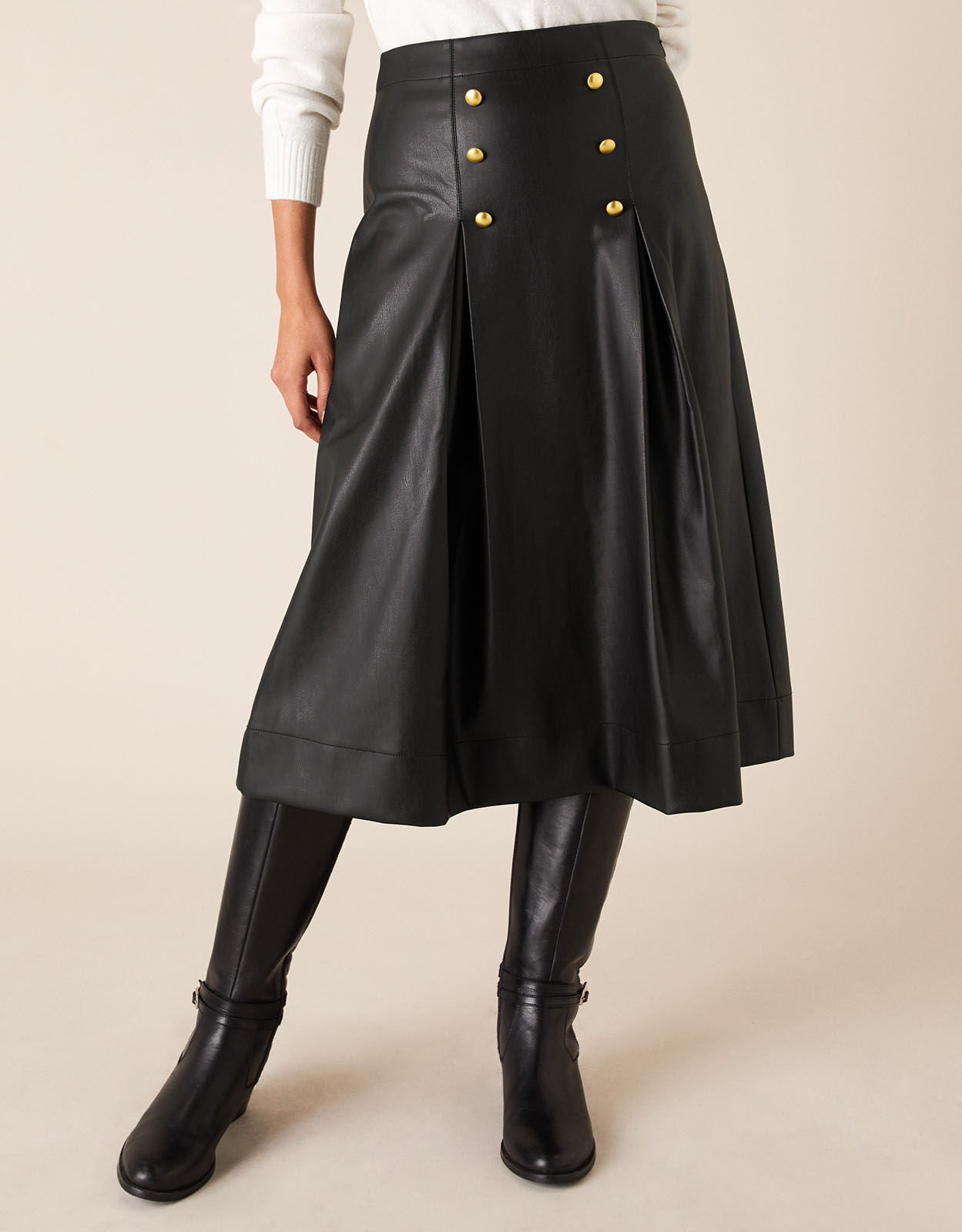 Leather skirt gold buttons top