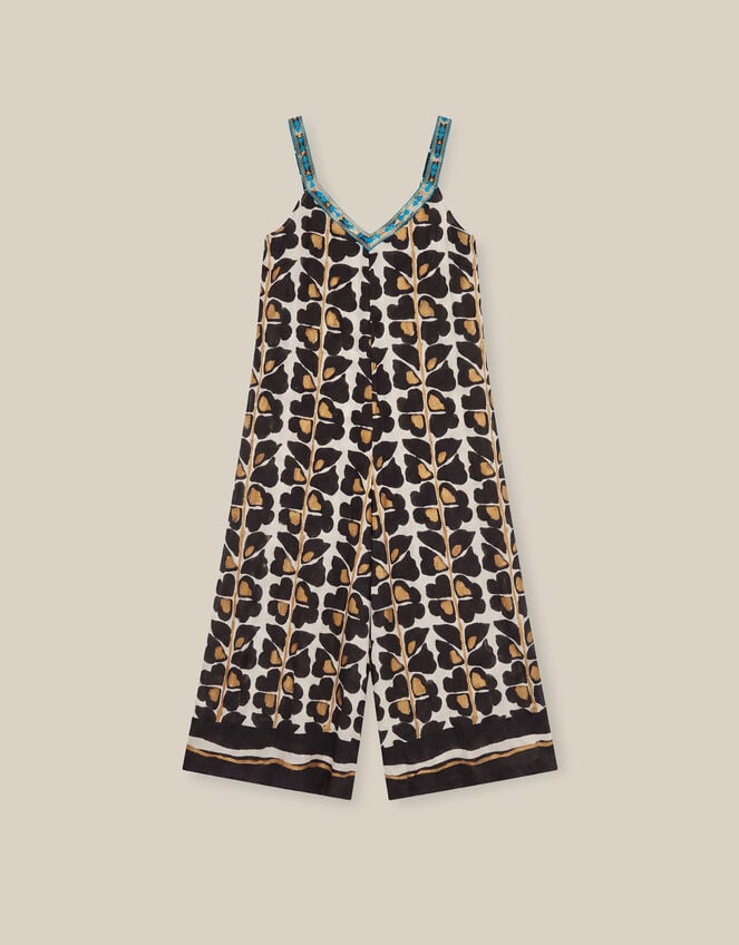 Leila Woodblock Print Culotte Jumpsuit, Black (BLACK), large