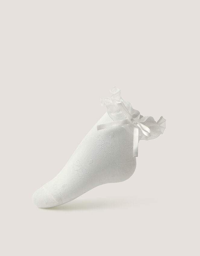 Bow Frilly Socks, White (WHITE), large