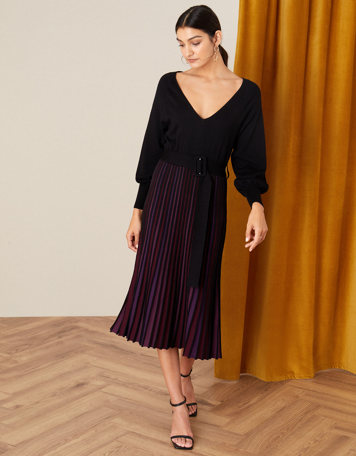 Colour block pleated dress shop
