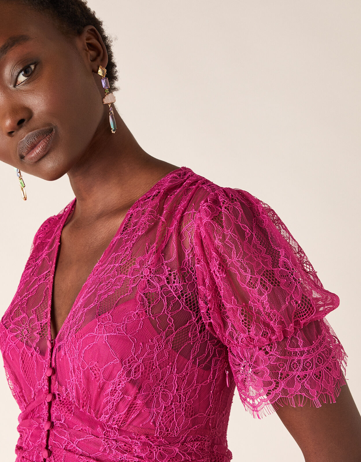 Miranda Eyelash Lace Tea Dress Pink Evening Dresses Monsoon US