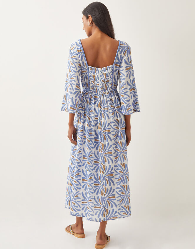 Cece V-Neck Woodblock Print Midi Dress, Blue (BLUE), large