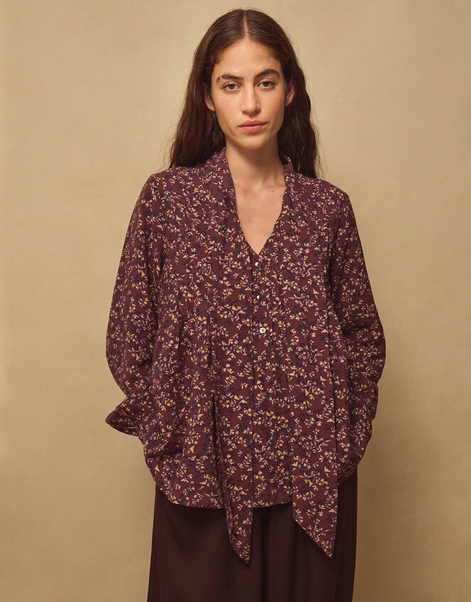 East Ellis Floral Pintuck Blouse, Red (BURGUNDY), large