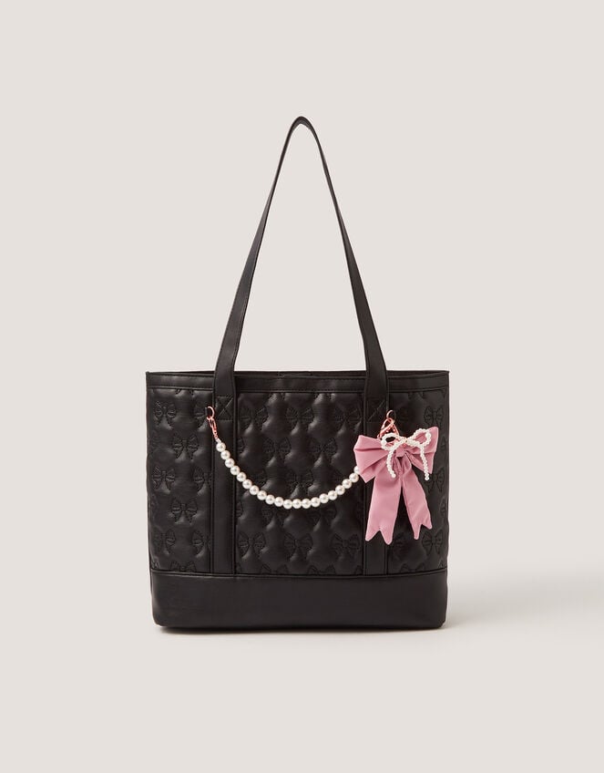 Bow Quilted School Tote Bag, , large