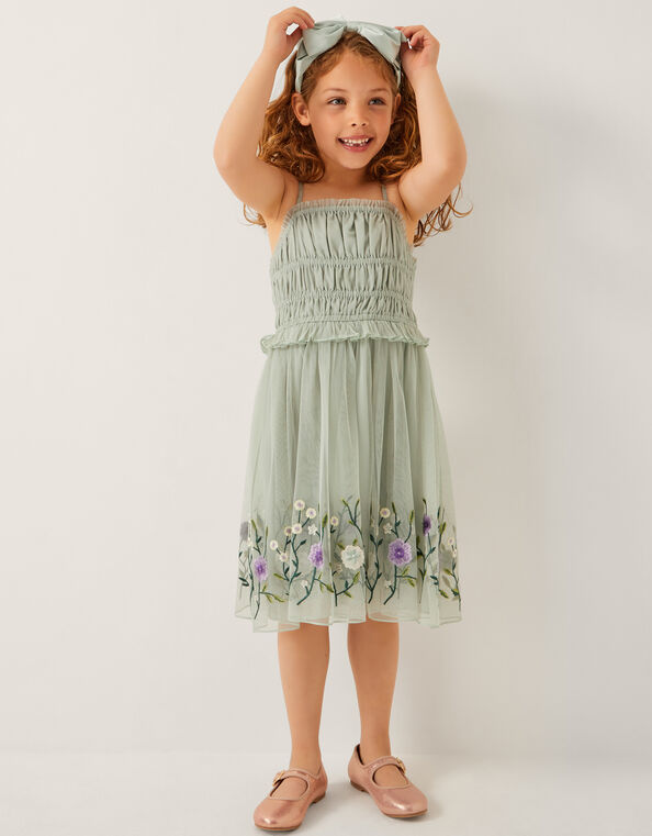 Sloan Tulle Embroidered Party Dress, Green (SAGE), large