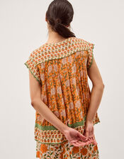 Carris Floral Scallop Trim Top, Orange (ORANGE), large