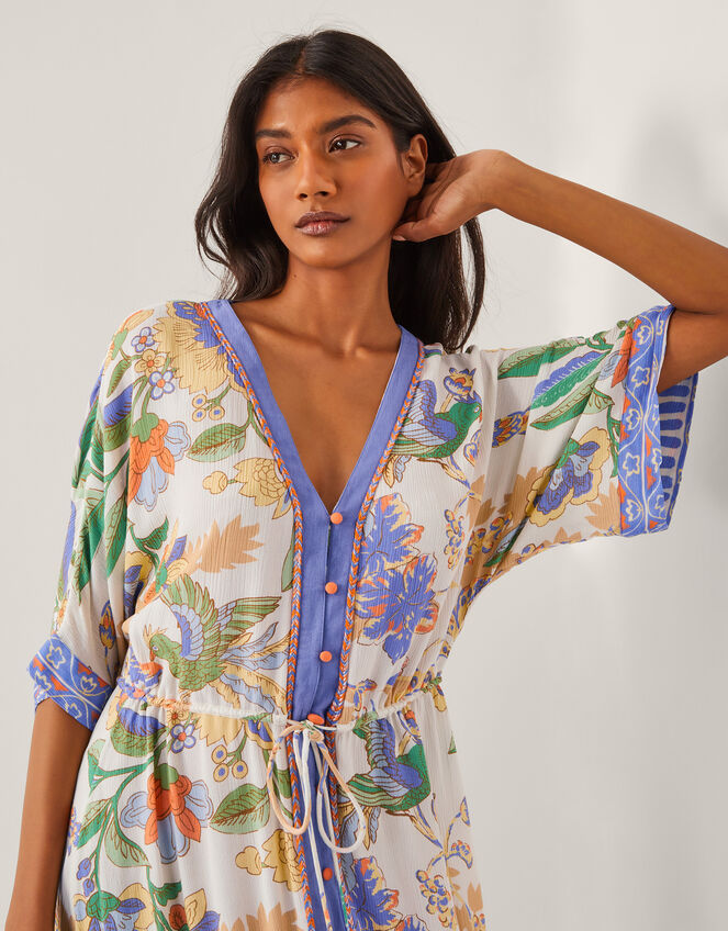 Kaia Tropical Kaftan Midi Dress, Ivory (IVORY), large