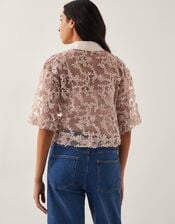Alanna Sheer Appliqué Shirt, Nude (NUDE), large