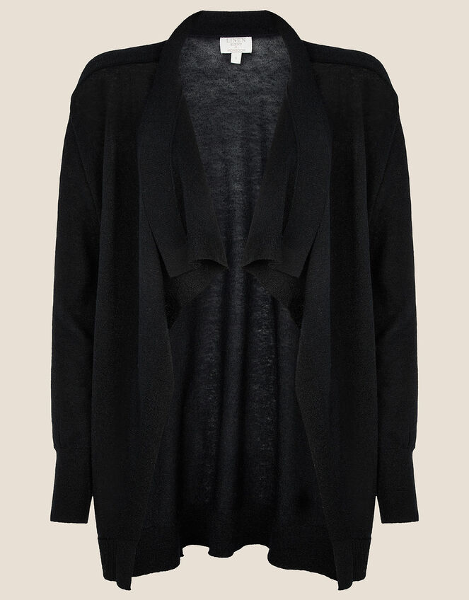 Waterfall Cardigan in Linen Blend , Black (BLACK), large