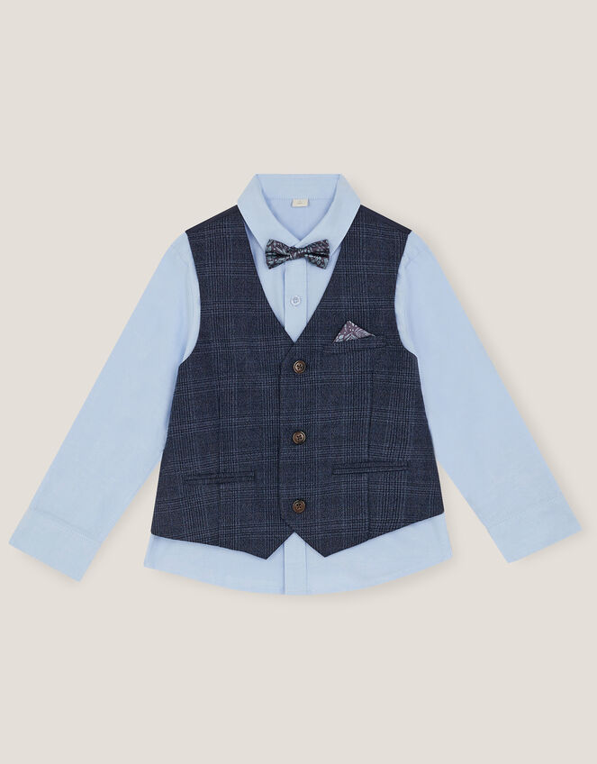 Three-Piece Oliver Check Waistcoat & Shirt Set, Blue (NAVY), large
