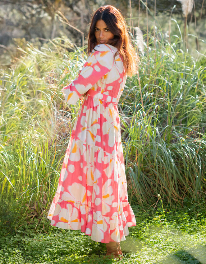 La Galeria Elefante Print Tiered Midi Dress, Orange (ORANGE), large