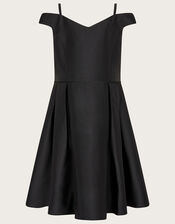Duchess Twill Bardot Prom Dress, Black (BLACK), large