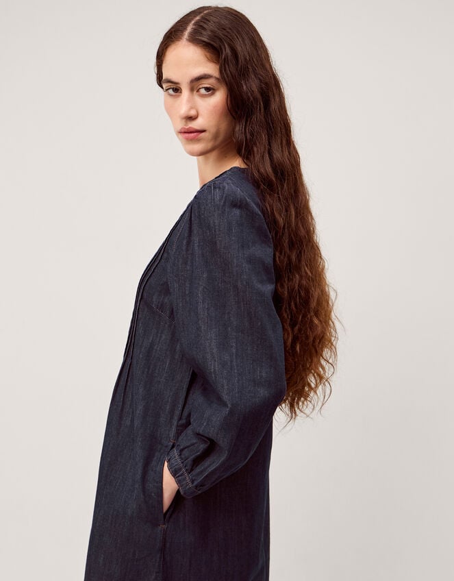 Remy Pintuck Denim Midi Dress, Blue (INDIGO), large