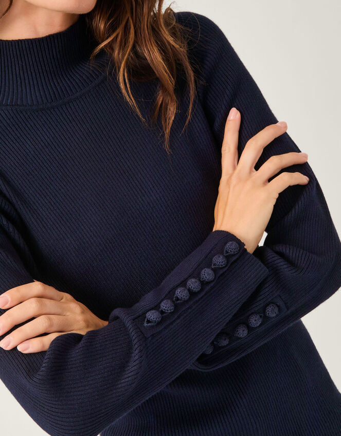 Ruby Ribbed Polo Neck Jumper, Blue (NAVY), large