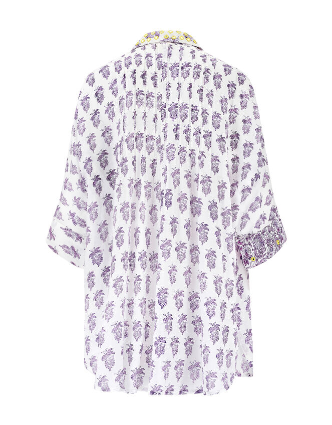 East Aoki Oversized Woodblock Shirt, Purple (LILAC), large