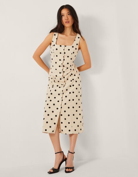 Isabel Polka Dot Midi Dress, Ivory (IVORY), large