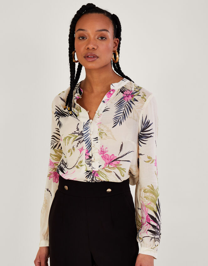 Elsie Floral Print Blouse in Sustainable Viscose, Ivory (IVORY), large