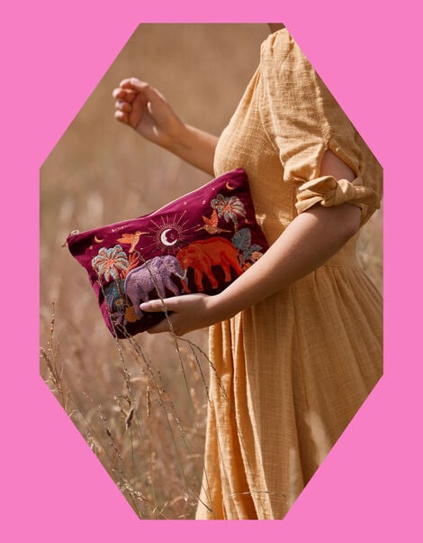 Elizabeth Scarlet Enchanted Elephant Velvet Pouch, , large