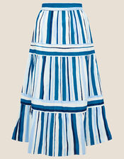 Stripe Print Tiered Skirt, Blue (BLUE), large