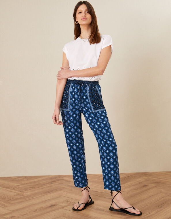 Patch Pocket Print Trousers in LENZING™ ECOVERO™ , Blue (NAVY), large