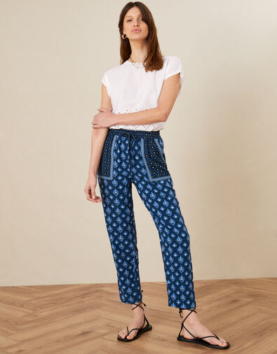 Patch Pocket Print Trousers in LENZING™ ECOVERO™  Blue, Blue (NAVY), large
