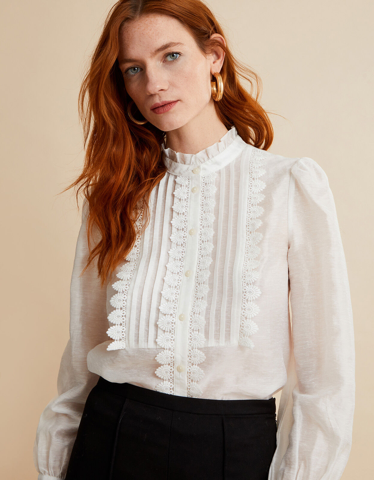 Iva Lace Trim Blouse Ivory