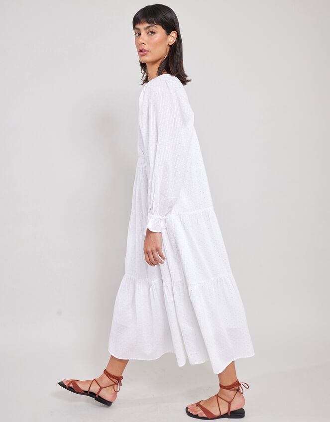 East Lesia Long Sleeve Tiered Midi Dress, White (WHITE), large