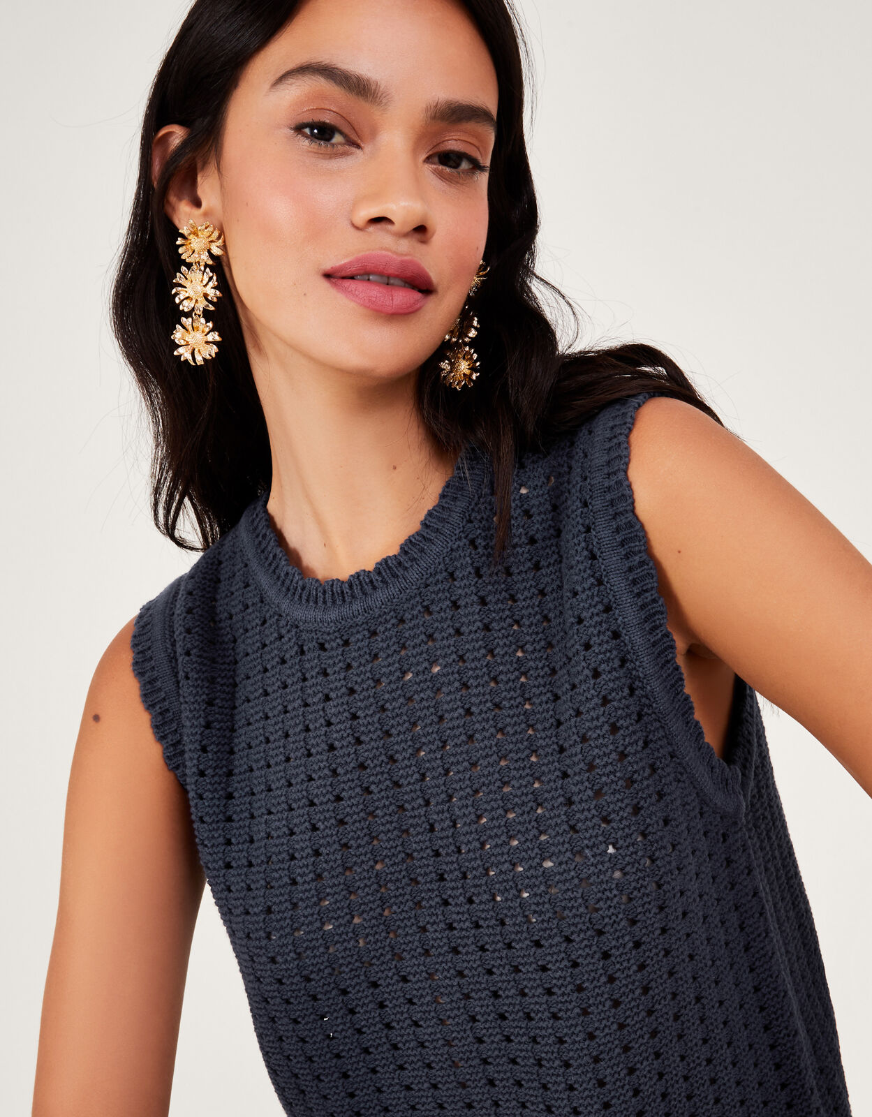 Stitch Knit Tank Top Blue Knitwear Monsoon US