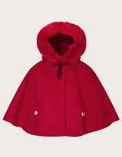 Baby Faux Fur Hooded Cape, Red (RED), large